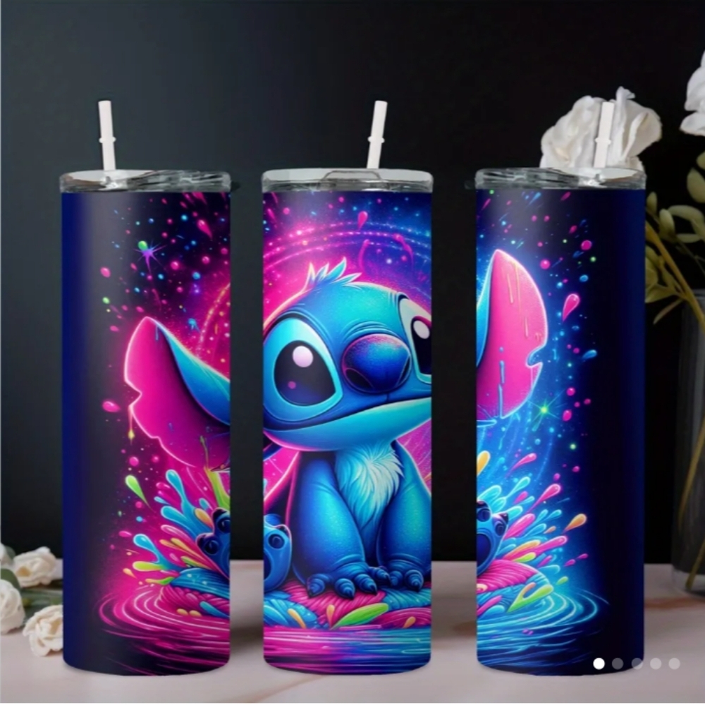 Disney Stitch Neon Blue and Pink Tumbler